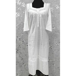 SoieRose Victorian 100% Cotton Nightgown with Square Neck & Lace Inset – SR-1231